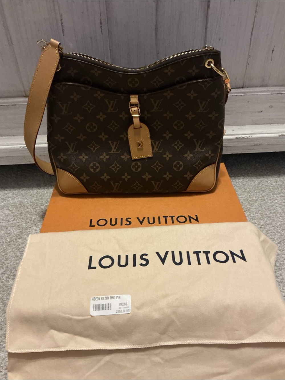 Louis Vuitton Monogram Canvas Dark Brown with Tan Leather Shoulder Bag ODEON